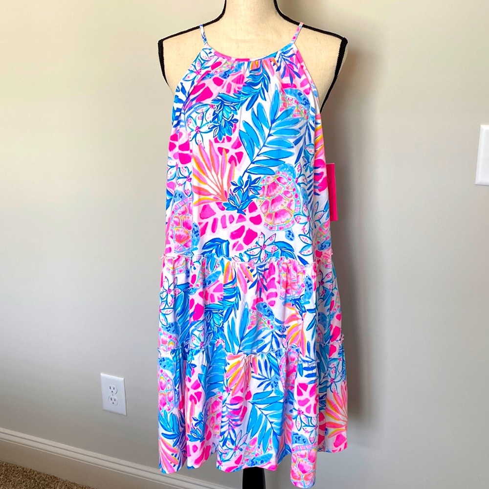 Lilly Pulitzer Evalyn Dress, Resort White Rainforest Retreat, Size L